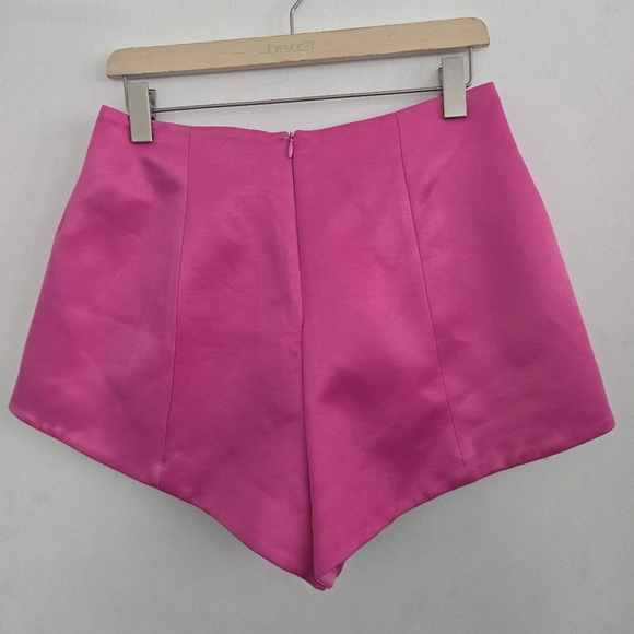 Zara Hot Pink Satin Effect Pleated High Rise Ballooon Dress Shorts Womens Size M - Picture 9 of 15